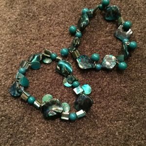 Stretchy 2000s era teal Faux Shell Bracelet set